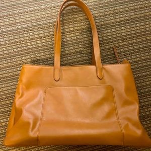 Tan Leather Three Compartment Bag